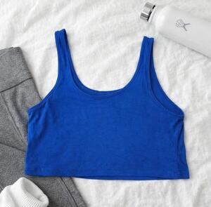 Express Blue Cropped Tank Top Bralette Shelf Bra Medium